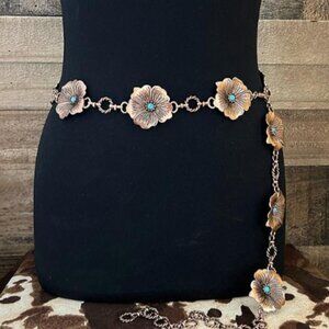 Western Flower Concho Belt - Brown Copper